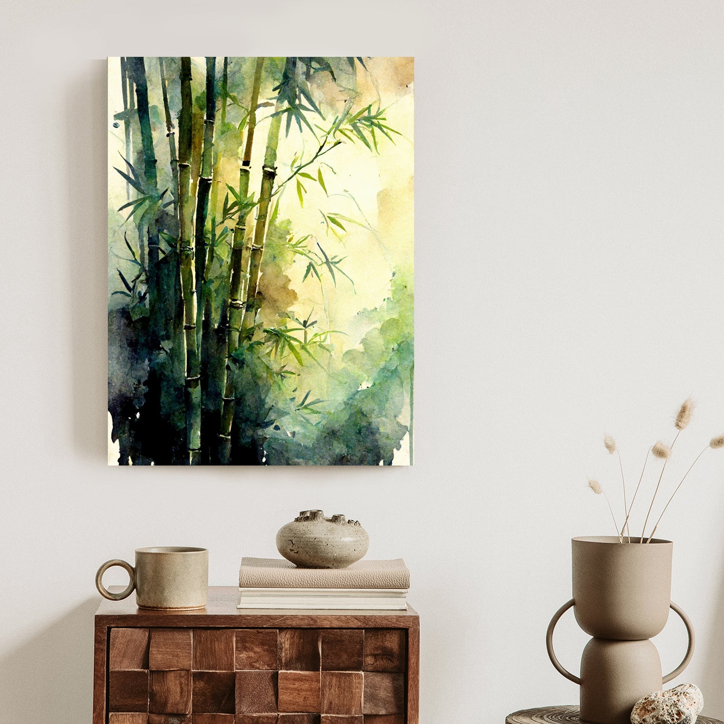 Poster Aquarell Bambuswald Rahmen Holz Mit Passepartout Farbe Natürlich