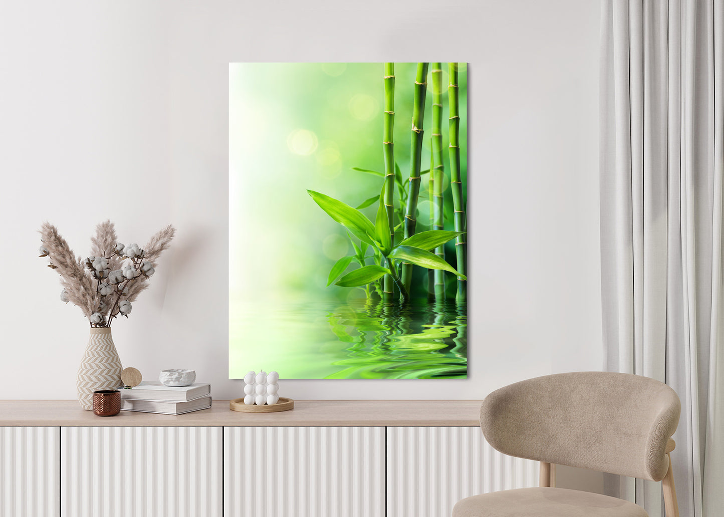Poster Grüner Bambus Im Wasser Rahmen Holz Mit Passepartout Farbe Natürlich