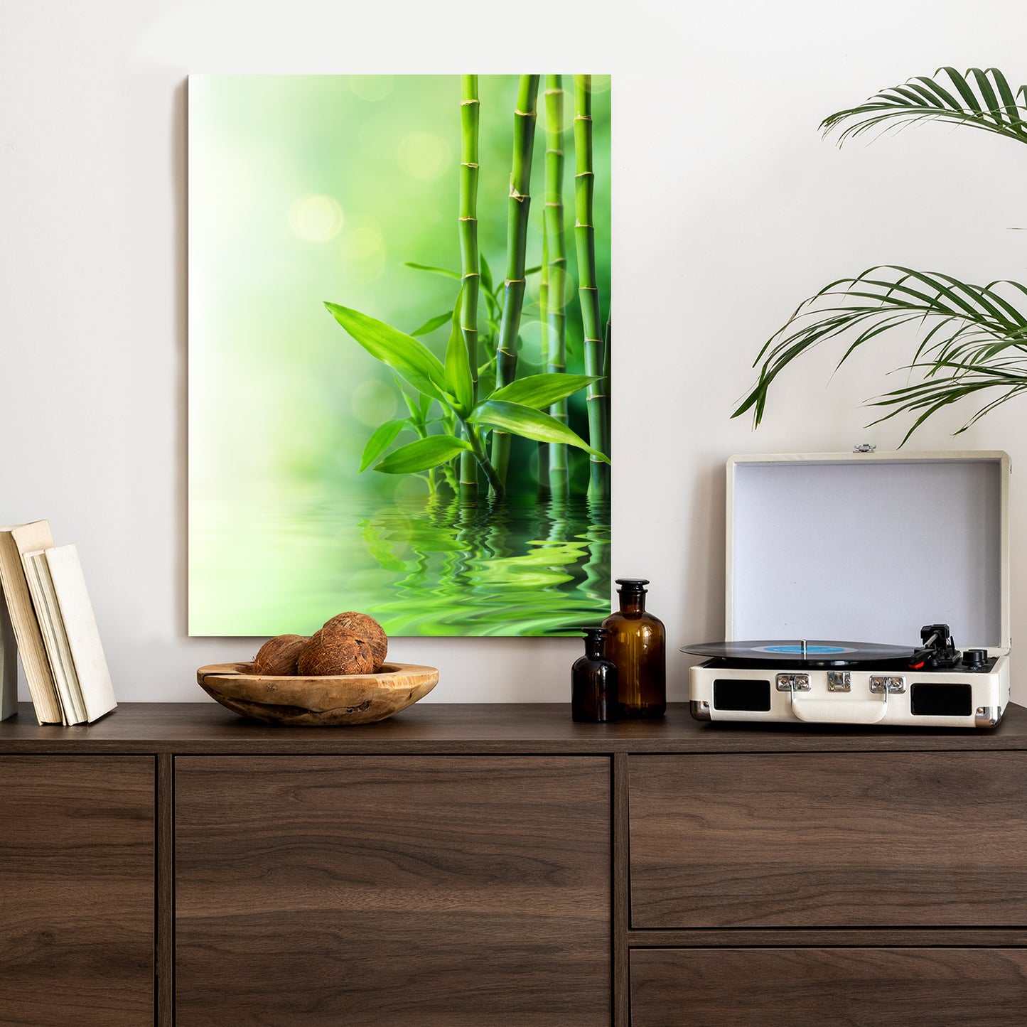 Poster Grüner Bambus Im Wasser Rahmen Holz Mit Passepartout Farbe Natürlich