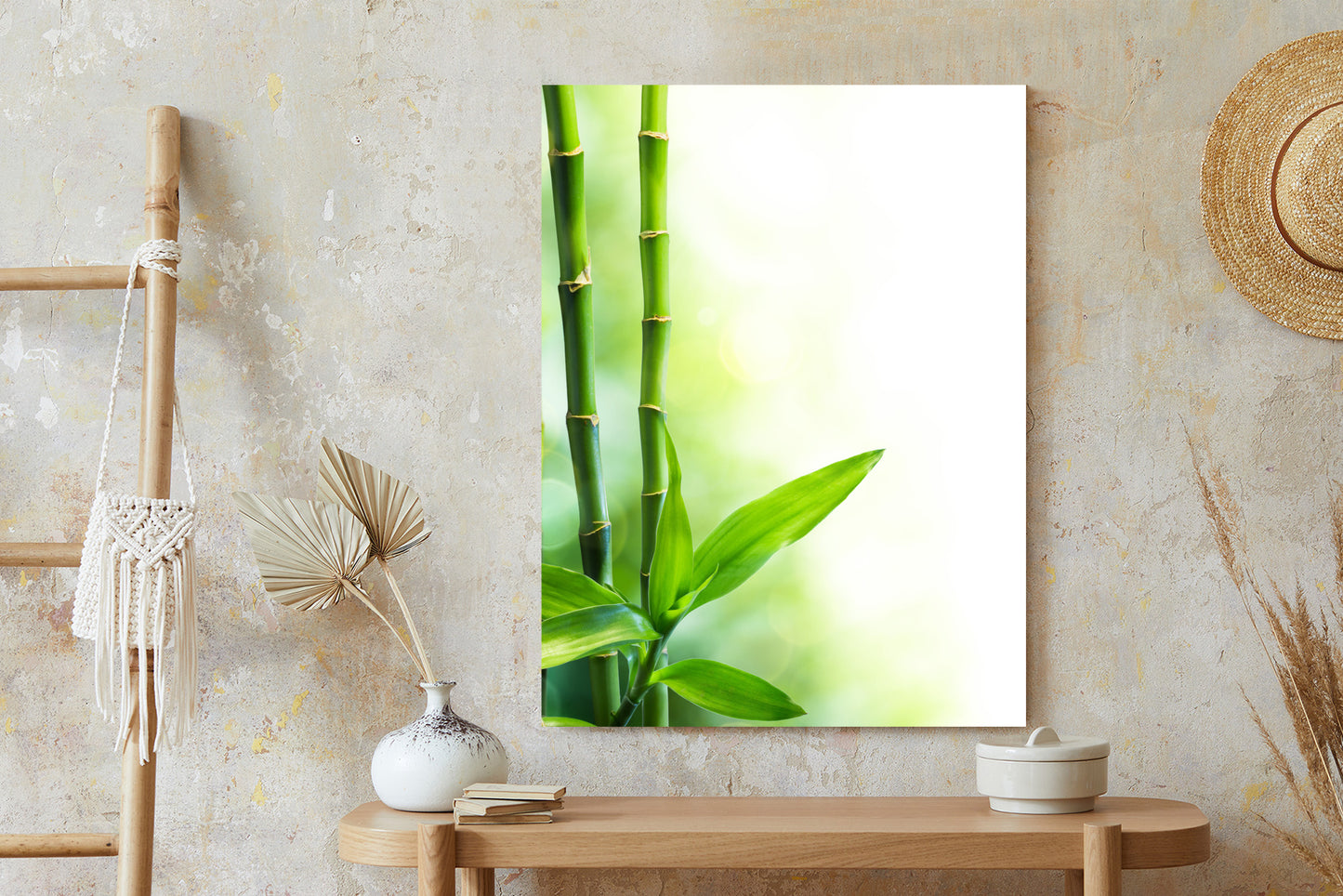 Poster Viele Bambusstiele Und Lichtbalken Rahmen Aluminium Mit Passepartout Farbe Silber
