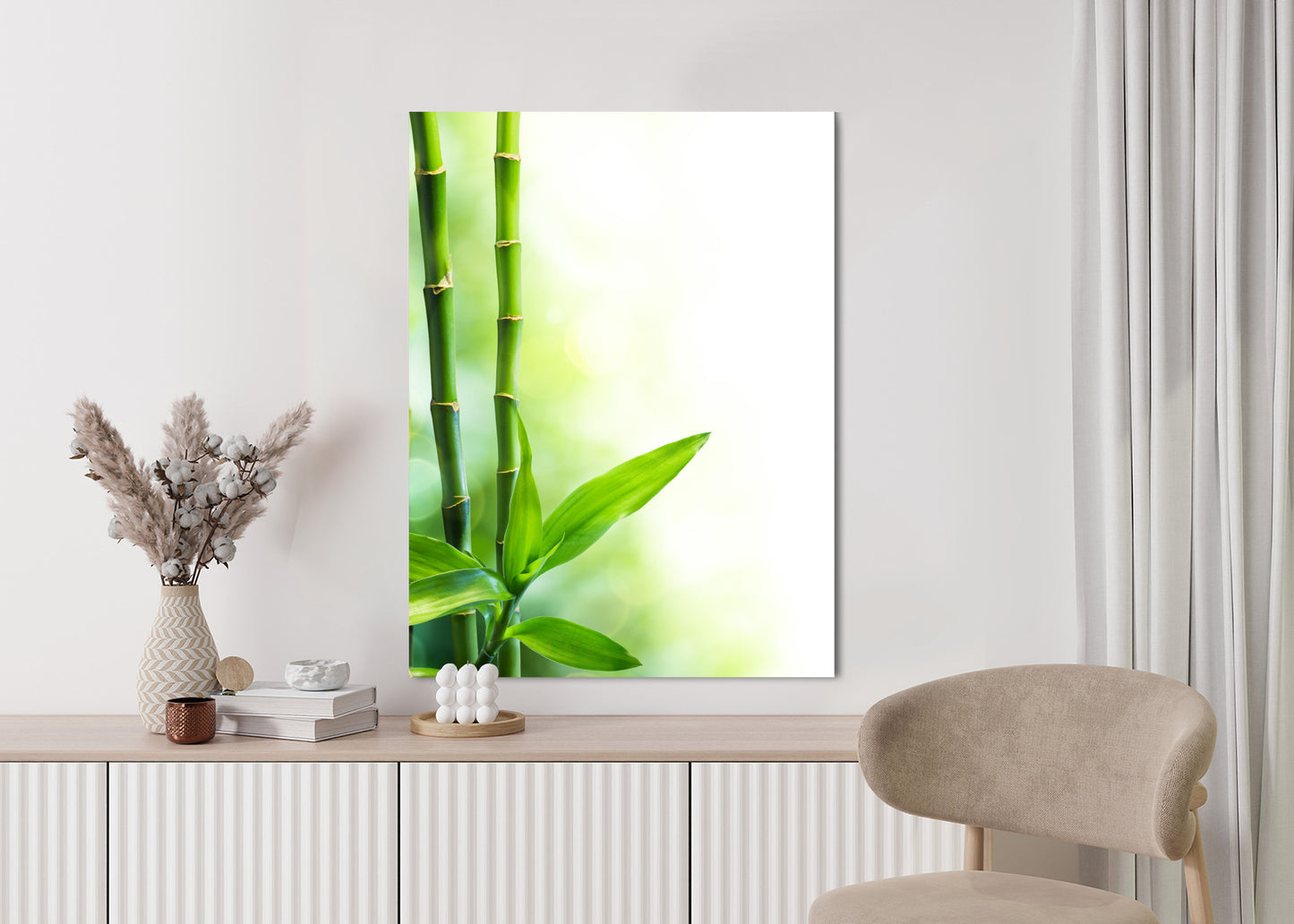 Poster Viele Bambusstiele Und Lichtbalken Rahmen Aluminium Mit Passepartout Farbe Silber