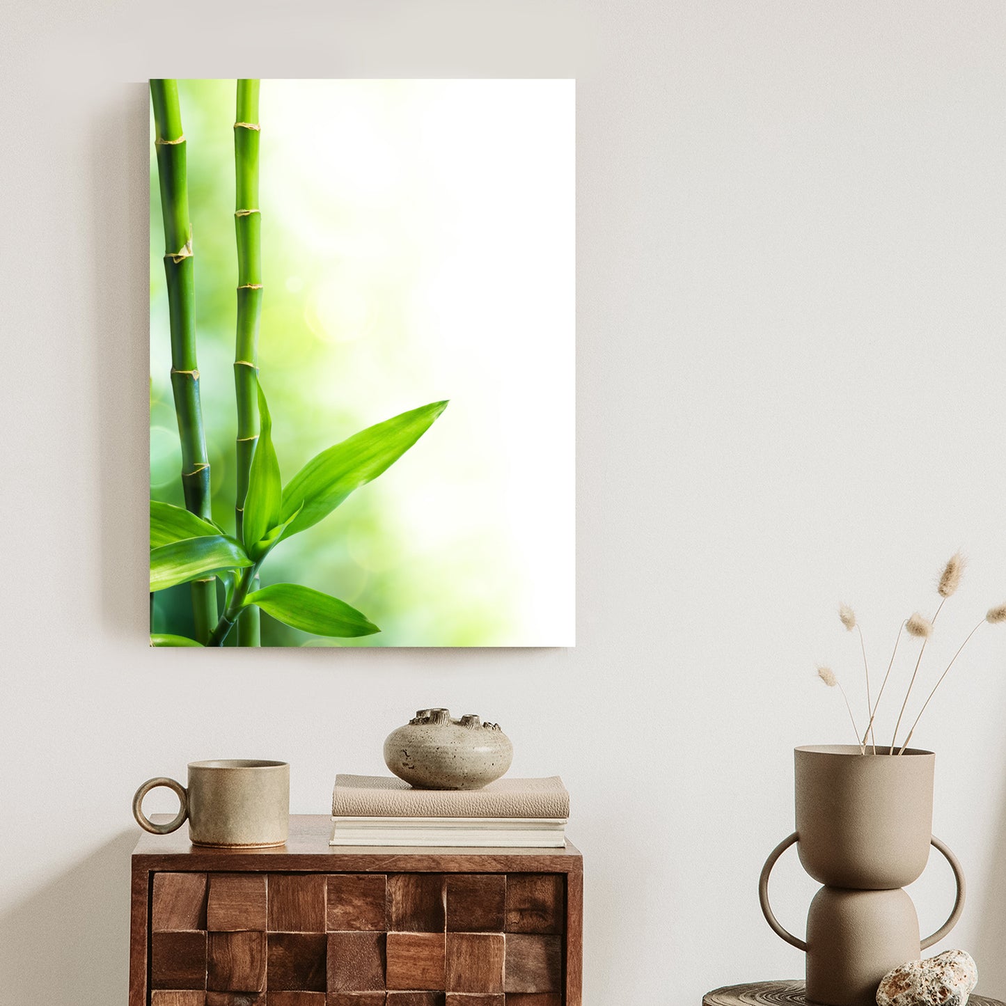 Poster Viele Bambusstiele Und Lichtbalken Rahmen Aluminium Mit Passepartout Farbe Silber