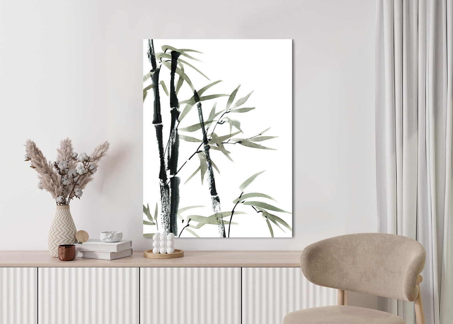 Poster Aquarell Bambus Und Blätter Rahmen Holz Mit Passepartout Farbe Natürlich