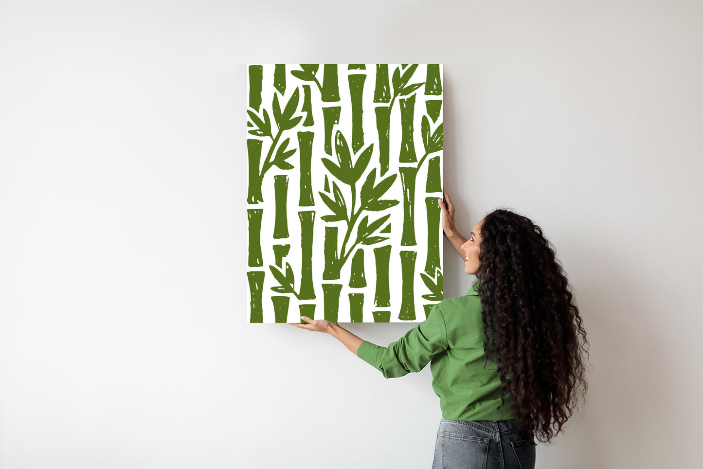 Poster Grüne Bambusbäume Mit Blättern Rahmen Holz Mit Passepartout Farbe Natürlich