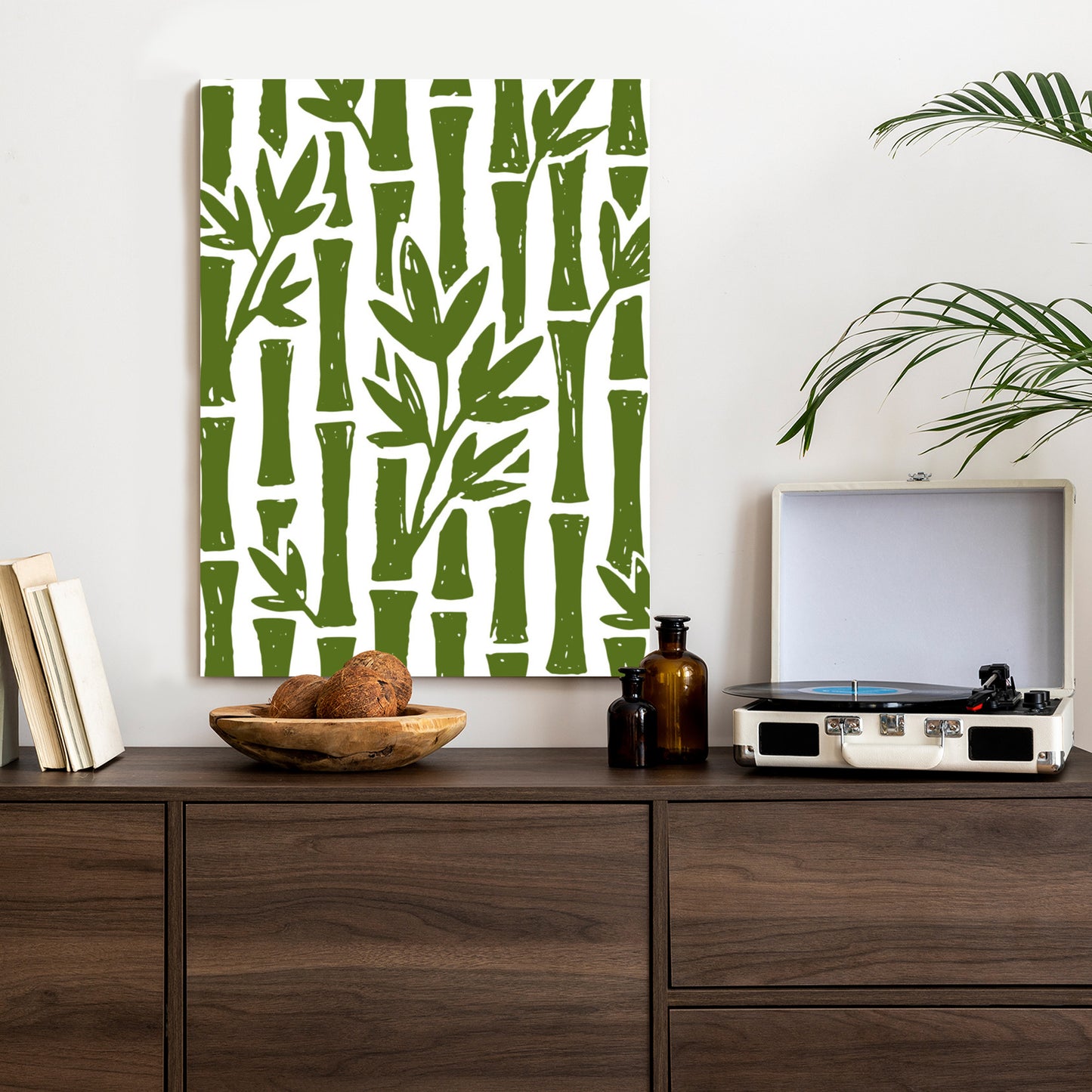 Poster Grüne Bambusbäume Mit Blättern Rahmen Holz Mit Passepartout Farbe Natürlich