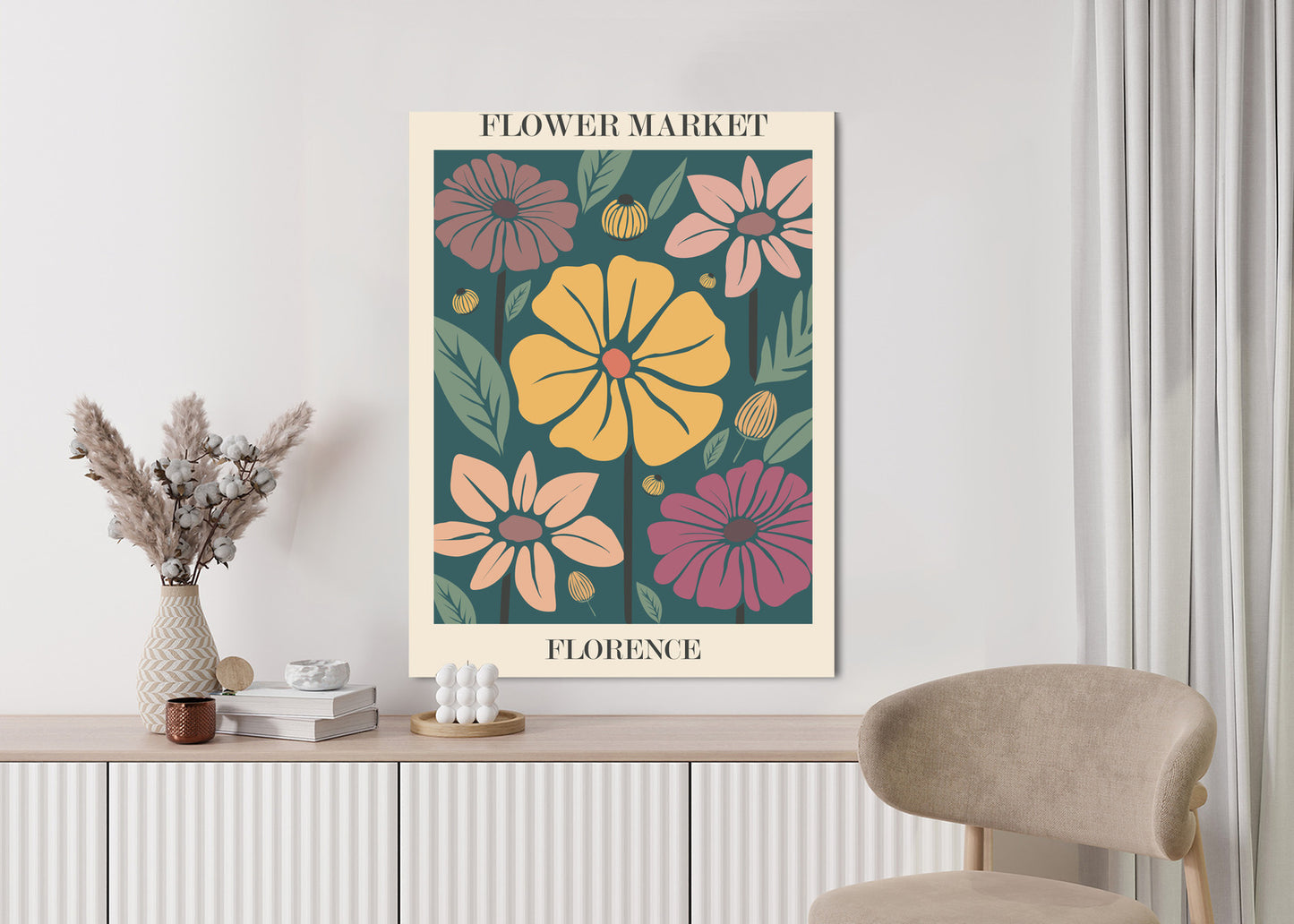 Poster Blumenmarkt In Florenz Rahmen Holz Mit Passepartout Farbe Natürlich