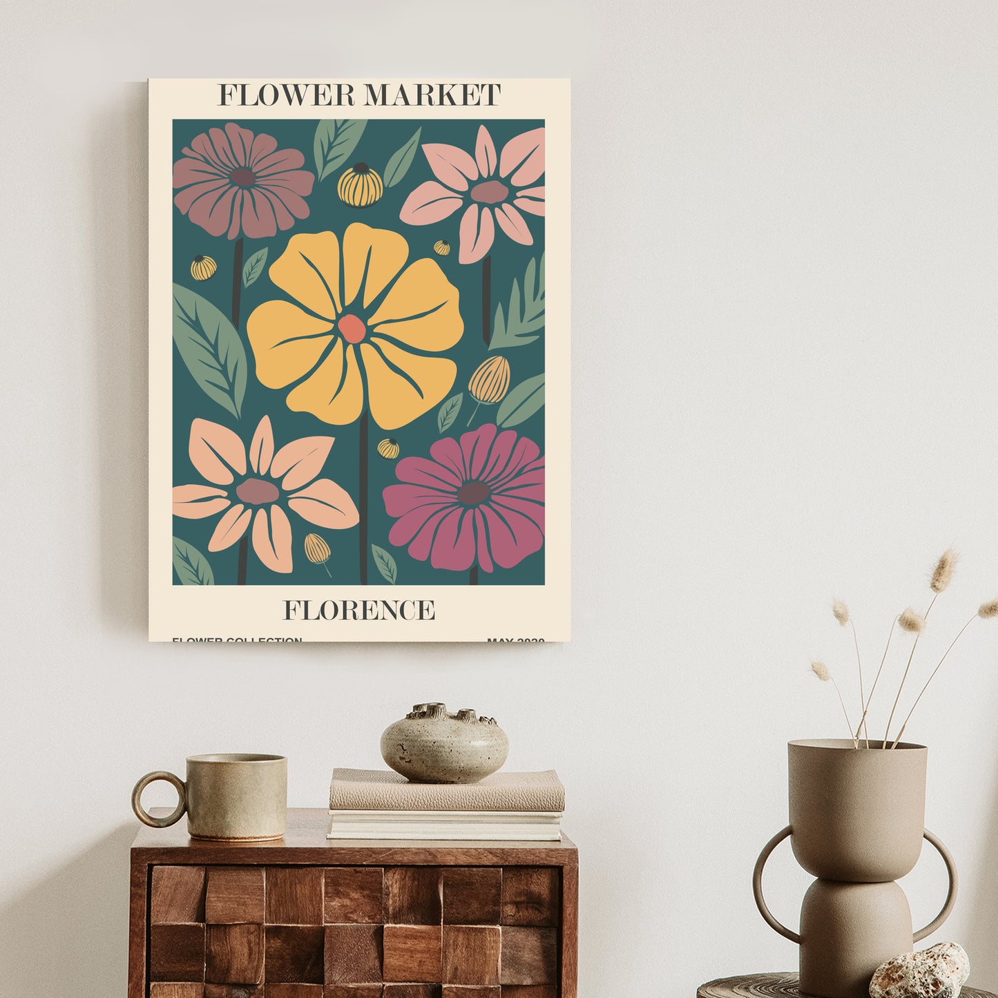 Poster Blumenmarkt In Florenz Rahmen Holz Mit Passepartout Farbe Natürlich