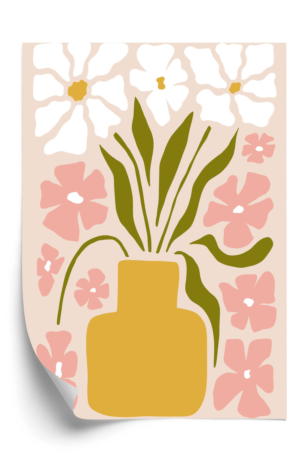 Poster Moderne Vase Mit Blumen Rahmen Holz Mit Passepartout Farbe Natürlich