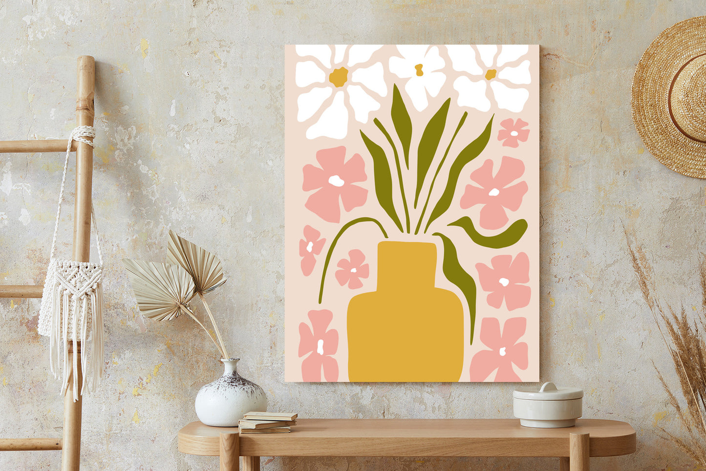 Poster Moderne Vase Mit Blumen Rahmen Holz Mit Passepartout Farbe Natürlich
