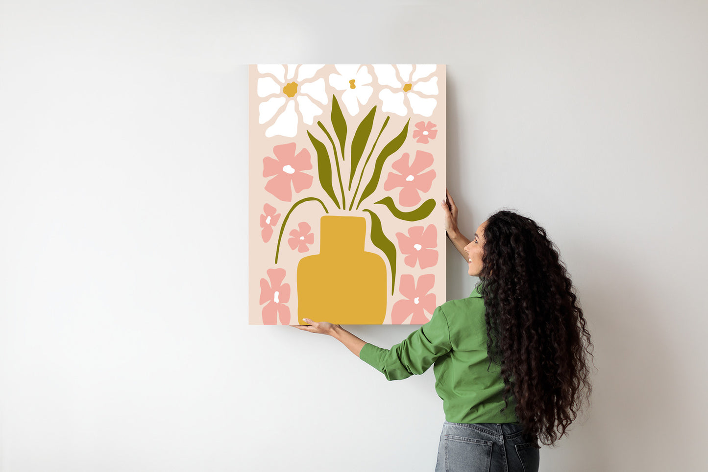Poster Moderne Vase Mit Blumen Rahmen Holz Mit Passepartout Farbe Natürlich