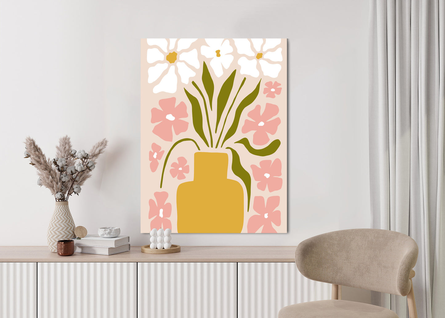 Poster Moderne Vase Mit Blumen Rahmen Holz Mit Passepartout Farbe Natürlich