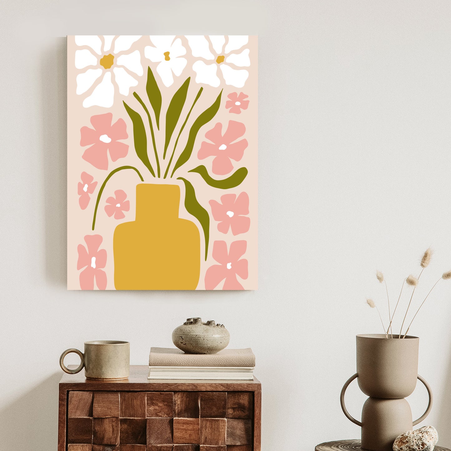 Poster Moderne Vase Mit Blumen Rahmen Holz Mit Passepartout Farbe Natürlich