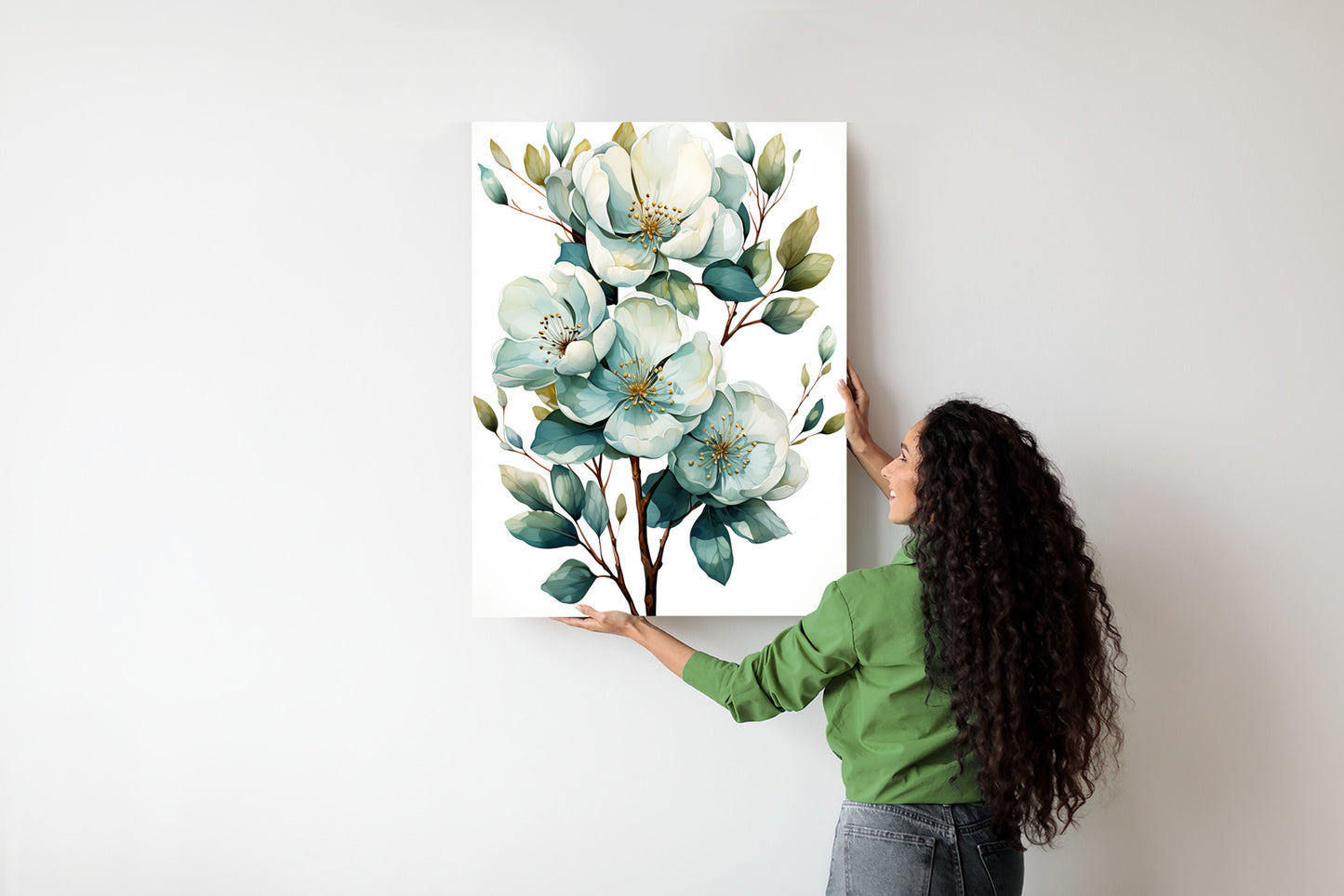 Poster Ein Strauß Weißer Blumen Rahmen Holz Mit Passepartout Farbe Natürlich