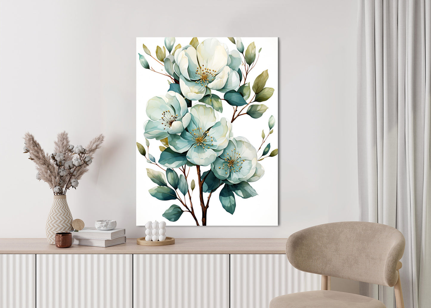 Poster Ein Strauß Weißer Blumen Rahmen Holz Mit Passepartout Farbe Natürlich