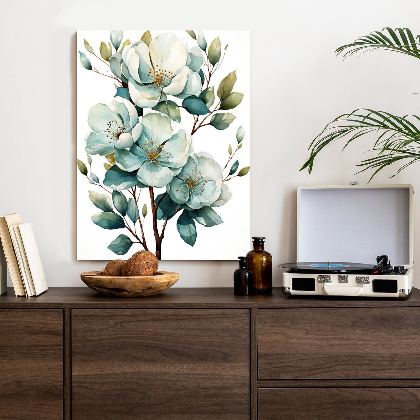 Poster Ein Strauß Weißer Blumen Rahmen Holz Mit Passepartout Farbe Natürlich
