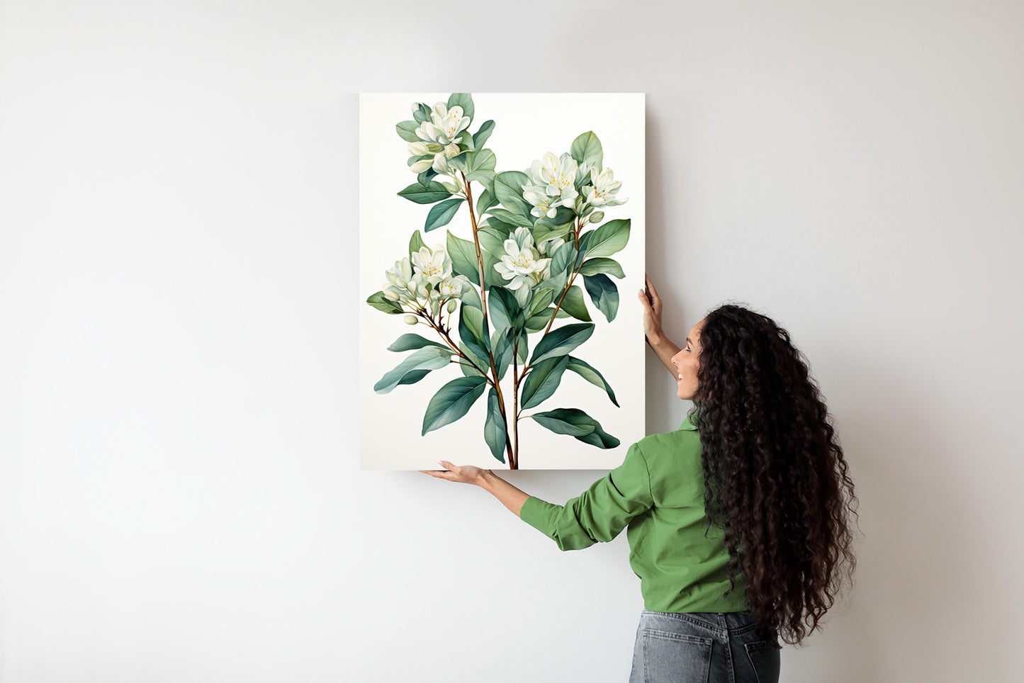 Poster Weiße Blüten Auf Einem Zweig Rahmen Holz Mit Passepartout Farbe Natürlich