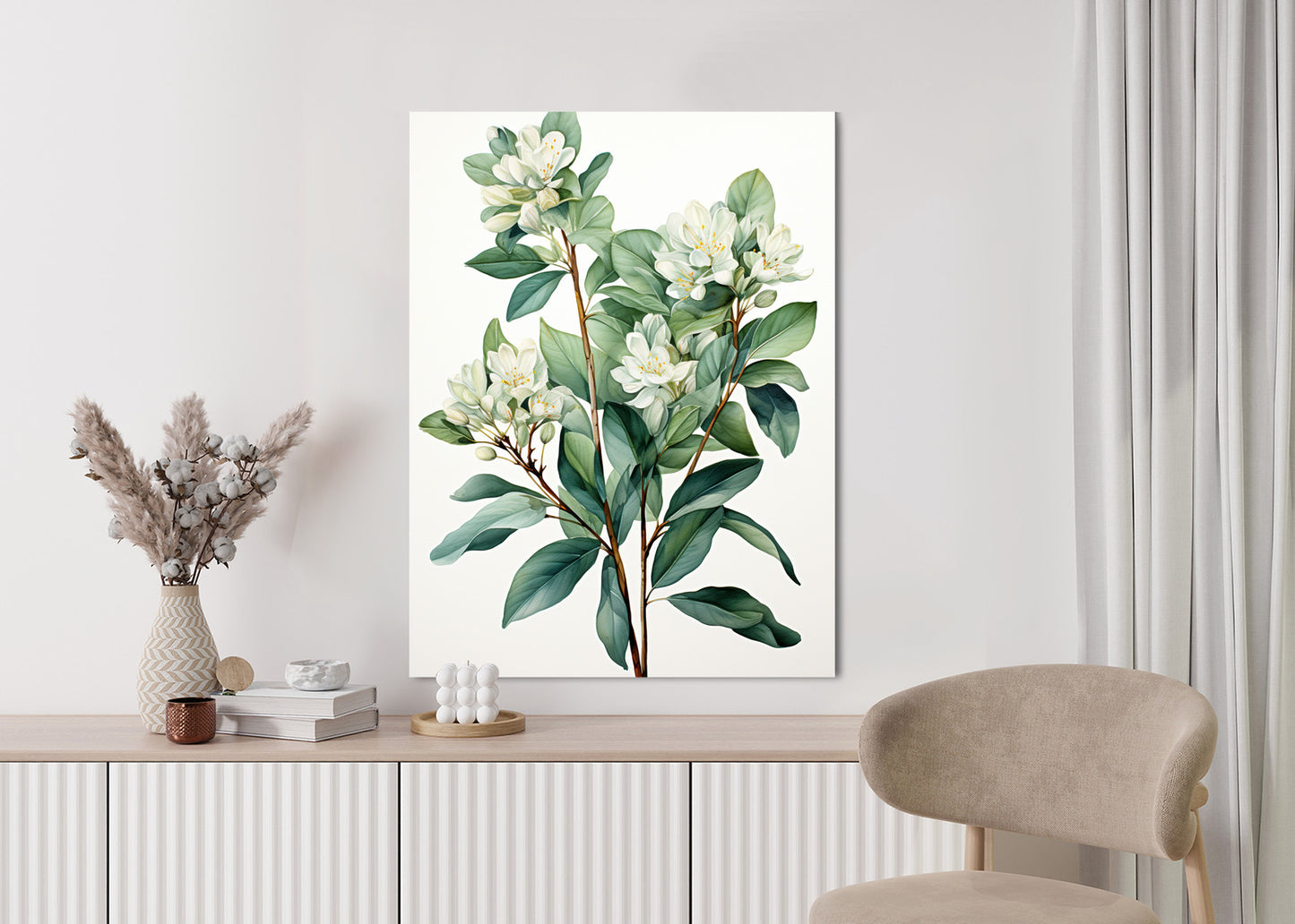 Poster Weiße Blüten Auf Einem Zweig Rahmen Holz Mit Passepartout Farbe Natürlich