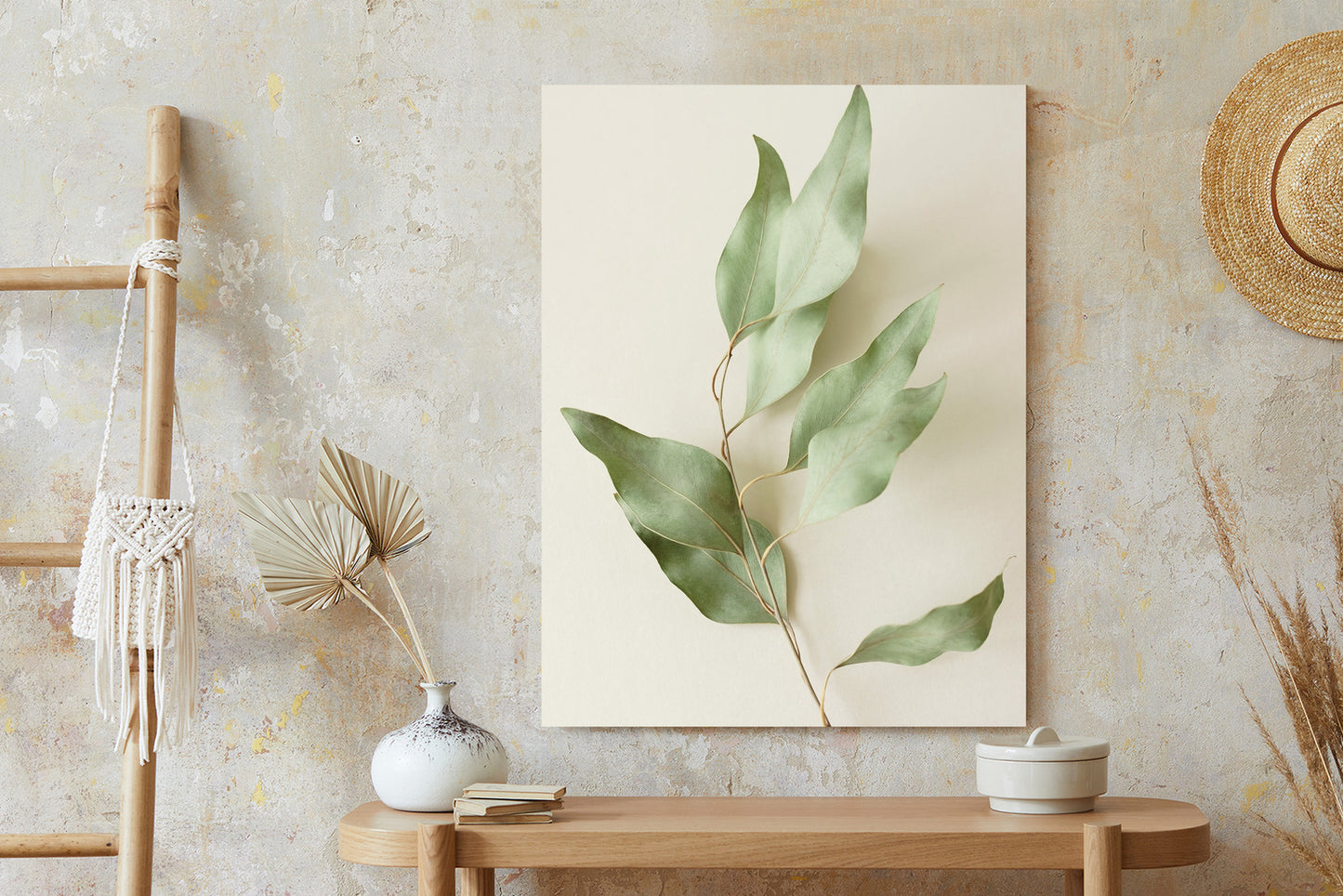 Poster Trockene Eukalyptusblätter Rahmen Holz Mit Passepartout Farbe Natürlich
