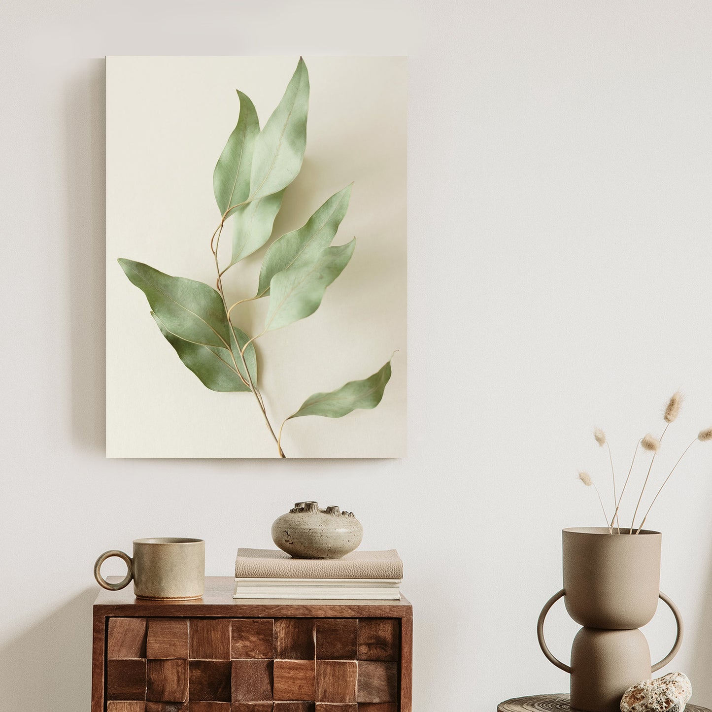Poster Trockene Eukalyptusblätter Rahmen Holz Mit Passepartout Farbe Natürlich