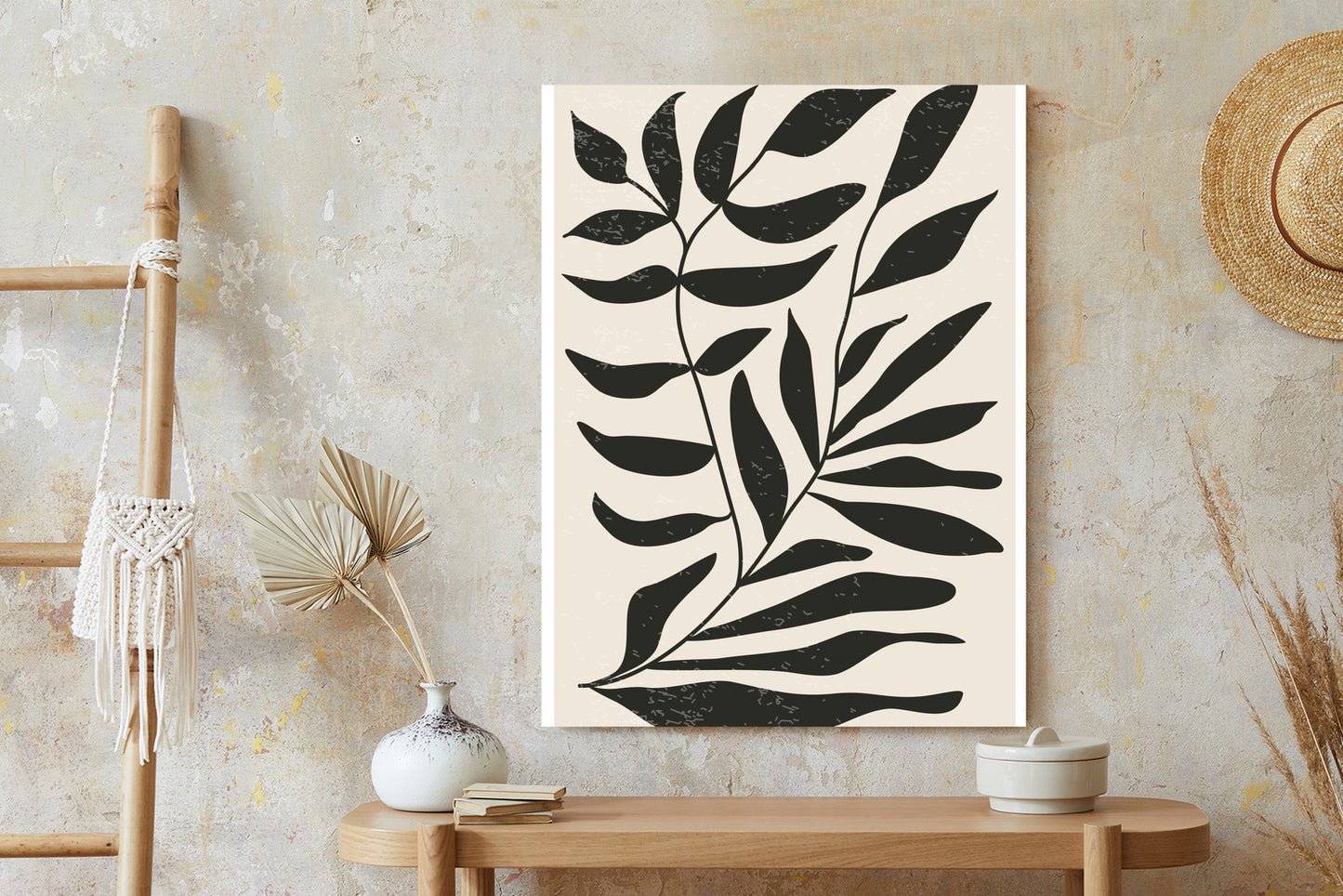 Poster Grafiken Mit Schwarzen Blättern, Inspiriert Von Matisse Rahmen Aluminium Farbe Schwarz