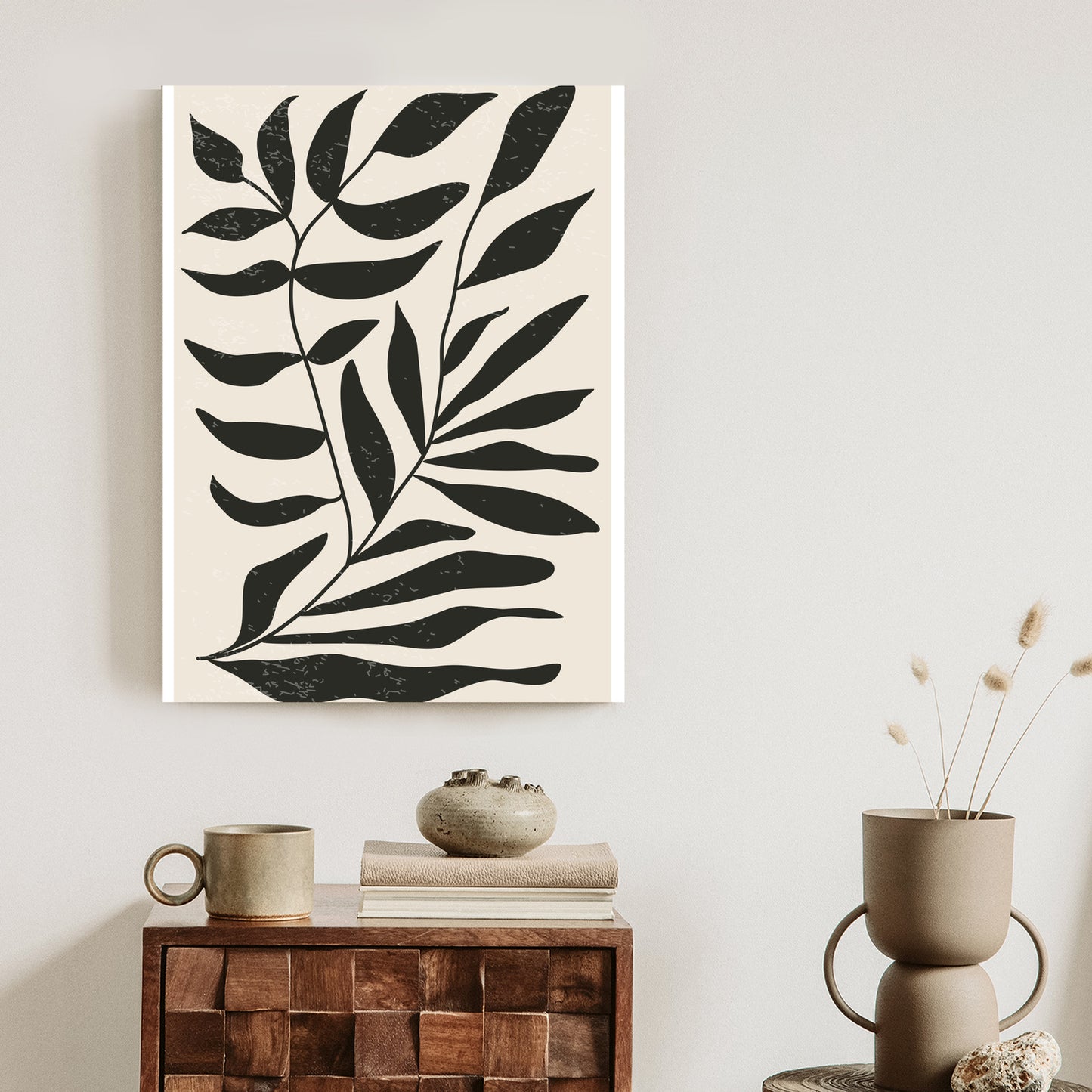 Poster Grafiken Mit Schwarzen Blättern, Inspiriert Von Matisse Rahmen Aluminium Farbe Schwarz