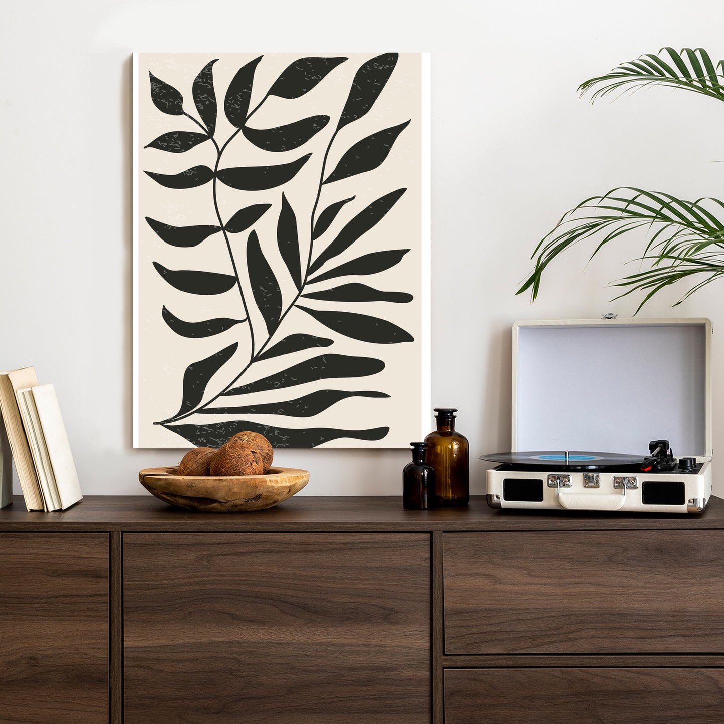 Poster Grafiken Mit Schwarzen Blättern, Inspiriert Von Matisse Rahmen Aluminium Farbe Schwarz