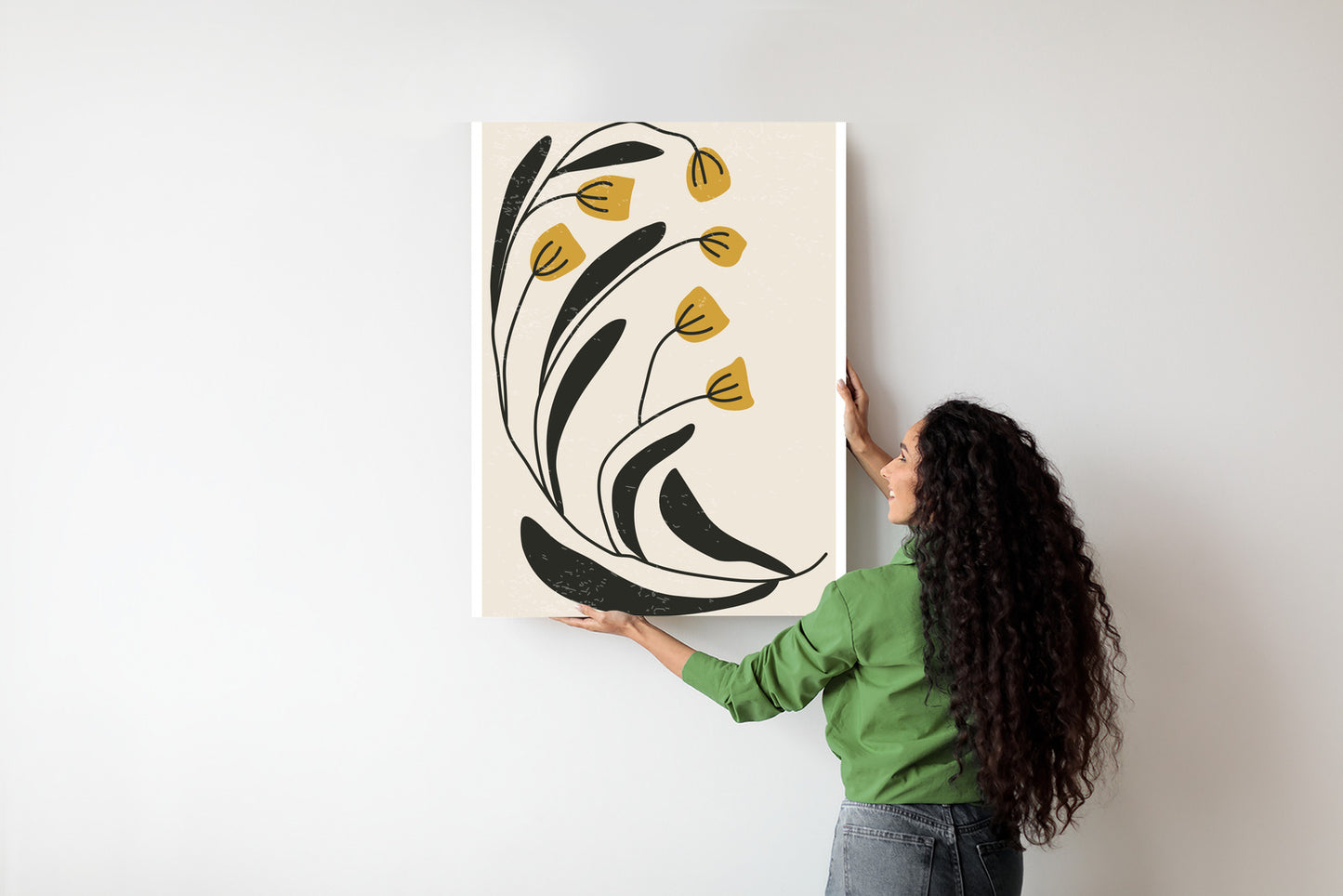 Poster Botanische Illustration Mit Blumen Rahmen Holz Mit Passepartout Farbe Natürlich