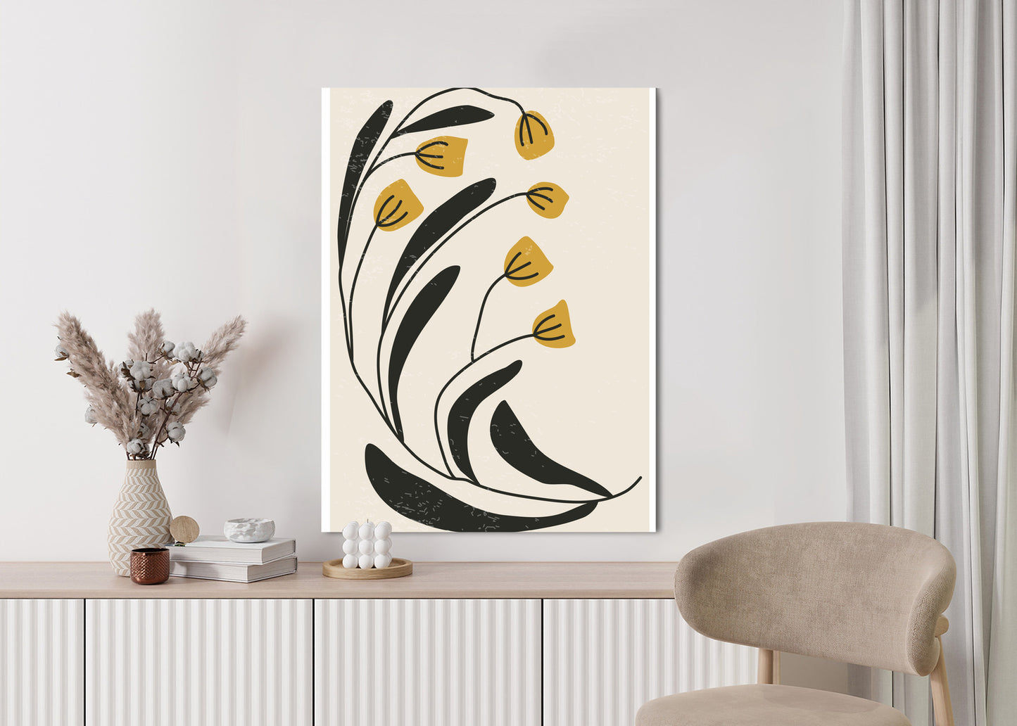 Poster Botanische Illustration Mit Blumen Rahmen Holz Mit Passepartout Farbe Natürlich