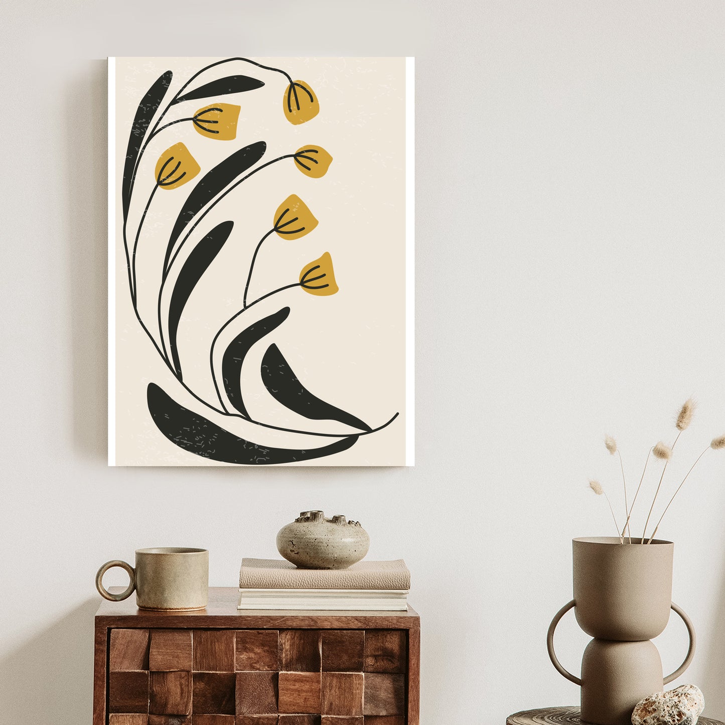 Poster Botanische Illustration Mit Blumen Rahmen Holz Mit Passepartout Farbe Natürlich