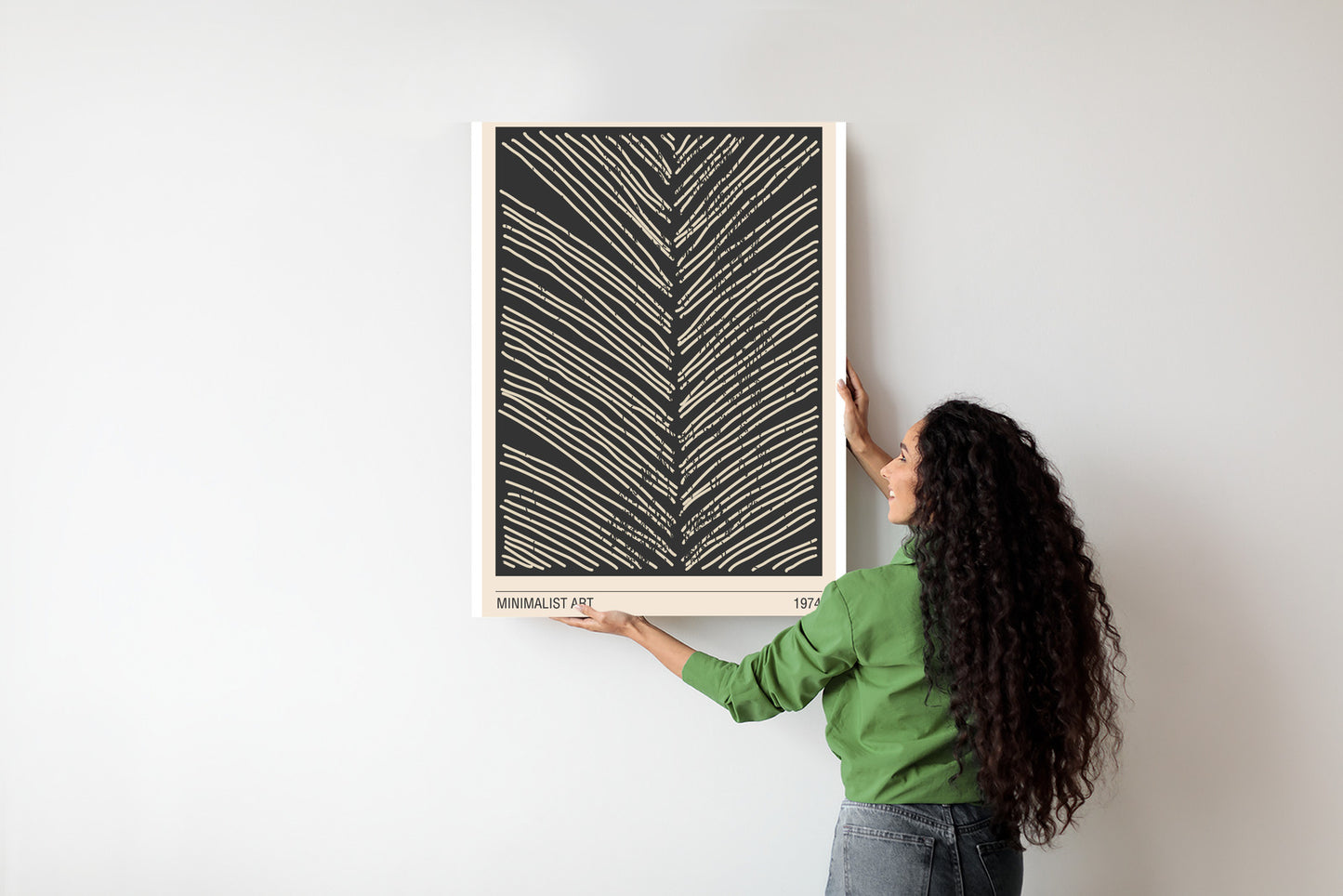 Poster Minimalistische Blattgrafiken Rahmen Holz Mit Passepartout Farbe Natürlich