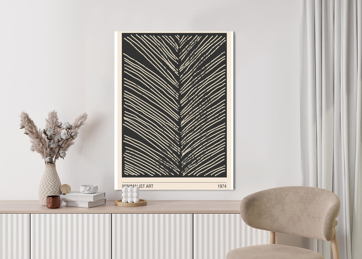 Poster Minimalistische Blattgrafiken Rahmen Holz Mit Passepartout Farbe Natürlich