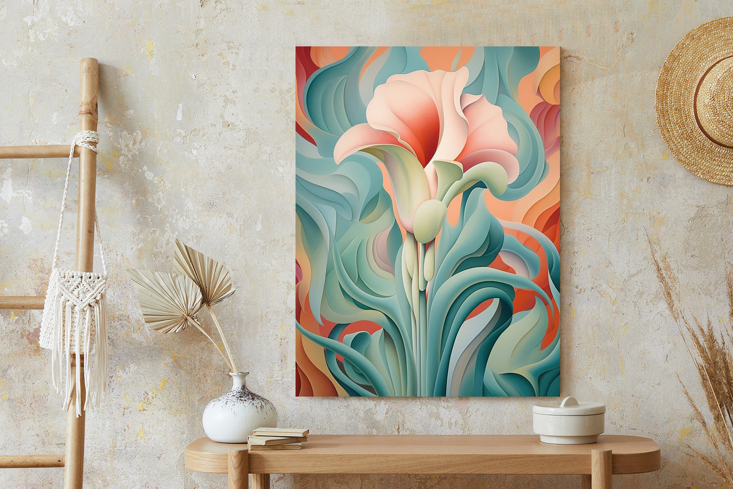 Poster Atemberaubender Floraler Hintergrund Rahmen Holz Mit Passepartout Farbe Natürlich