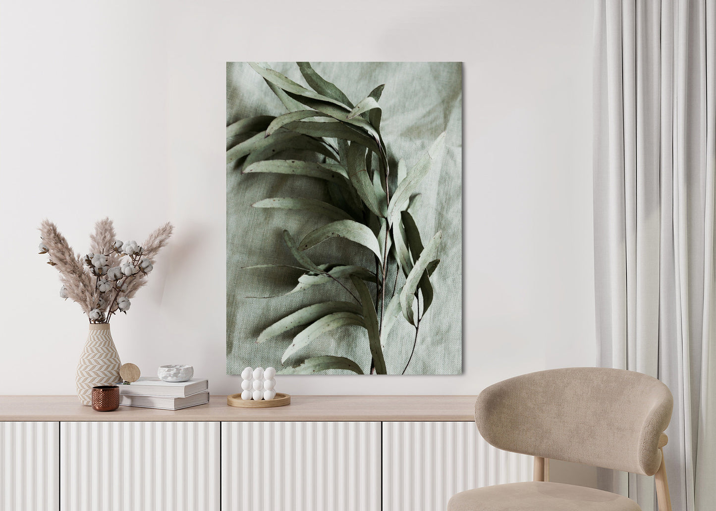 Poster Grüner Zweig Mit Trockenem Eukalyptus Rahmen Holz Mit Passepartout Farbe Natürlich