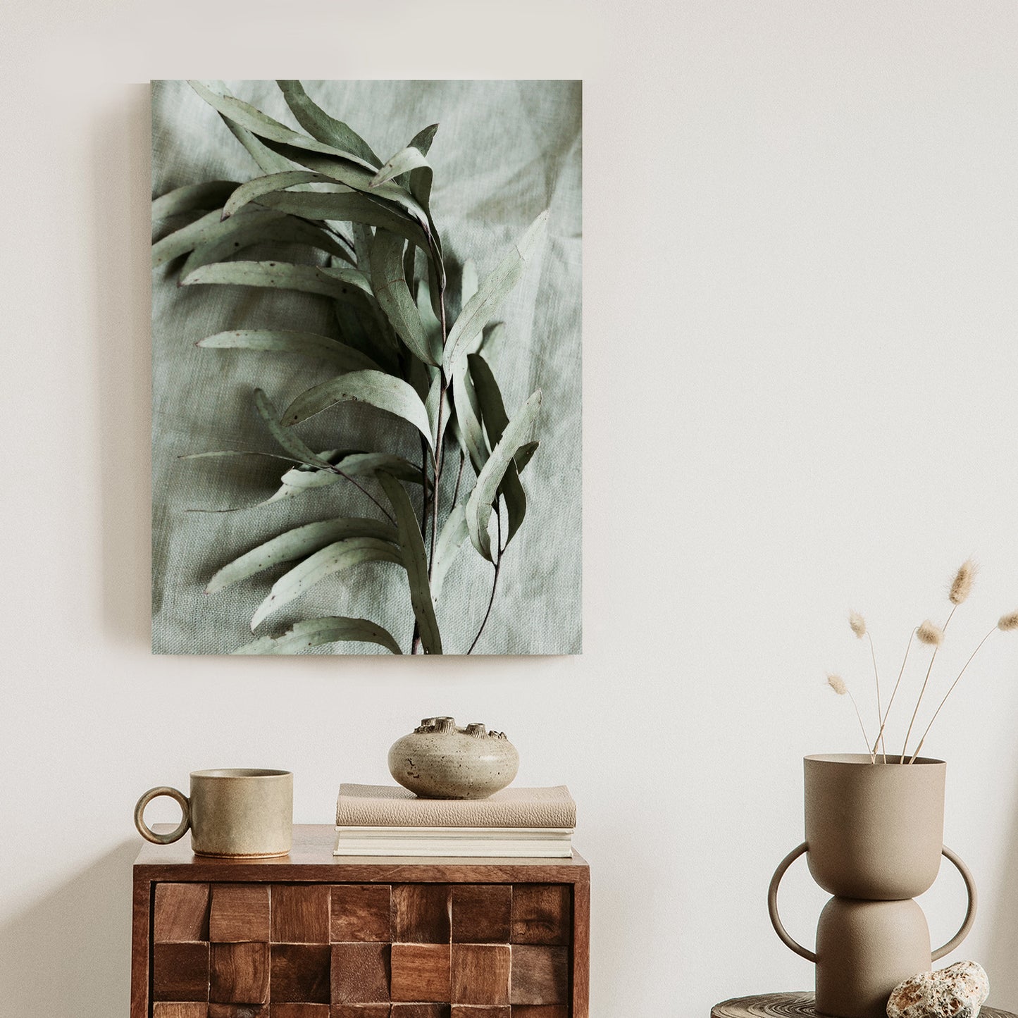 Poster Grüner Zweig Mit Trockenem Eukalyptus Rahmen Holz Mit Passepartout Farbe Natürlich