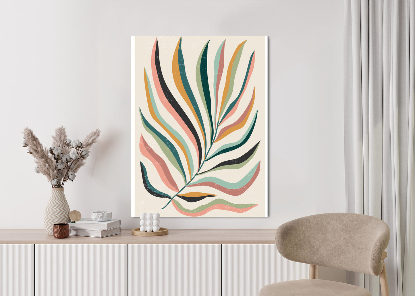 Poster Mehrfarbiges Matisse-Blatt Rahmen Holz Mit Passepartout Farbe Natürlich