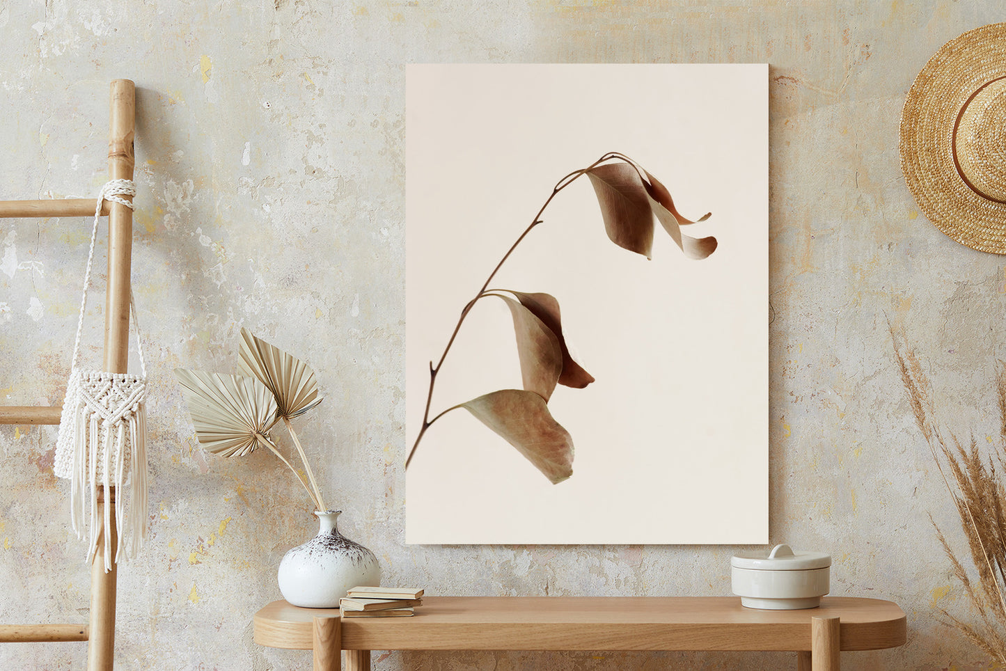 Poster Beiger Trockener Eukalyptus Rahmen Holz Mit Passepartout Farbe Natürlich