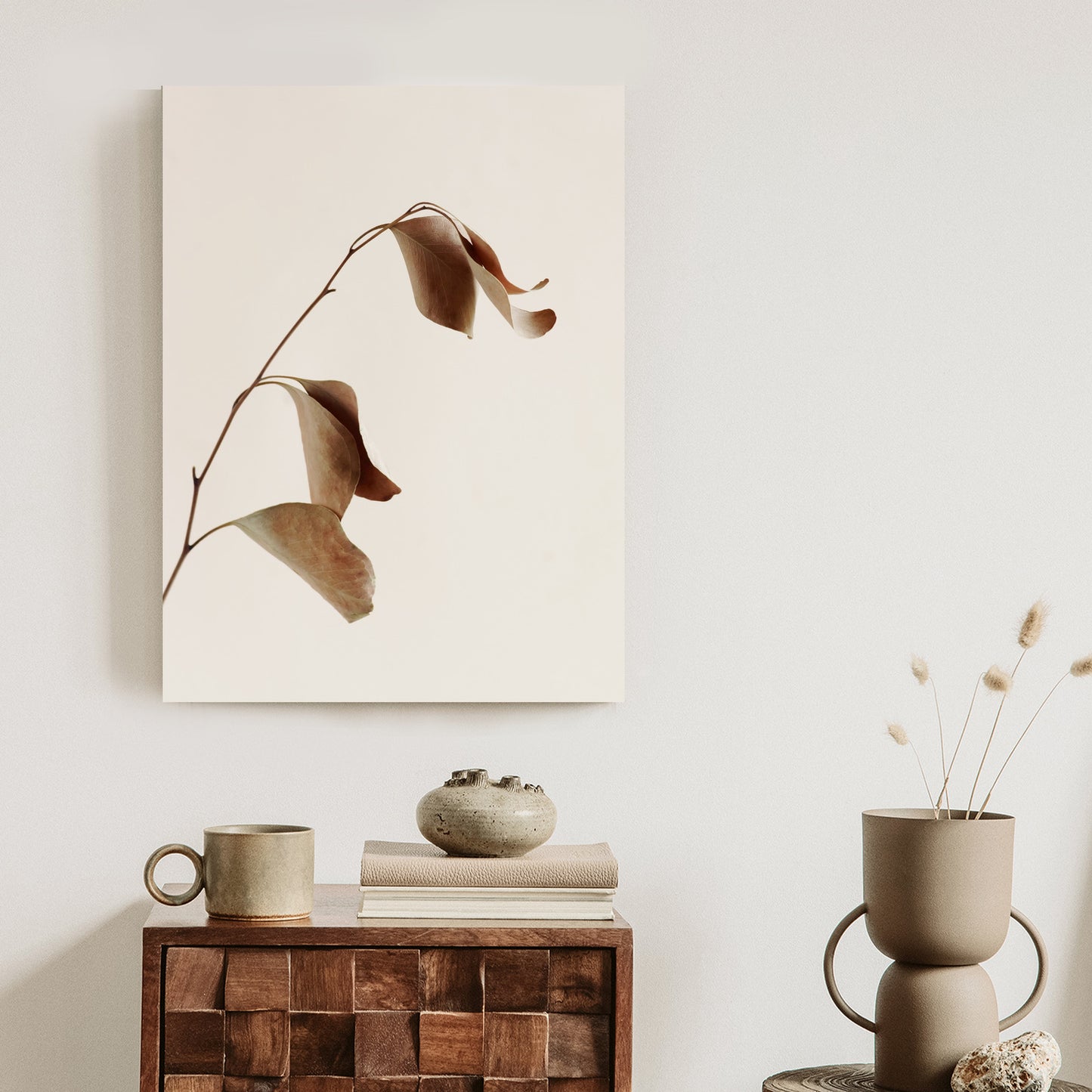 Poster Beiger Trockener Eukalyptus Rahmen Holz Mit Passepartout Farbe Natürlich