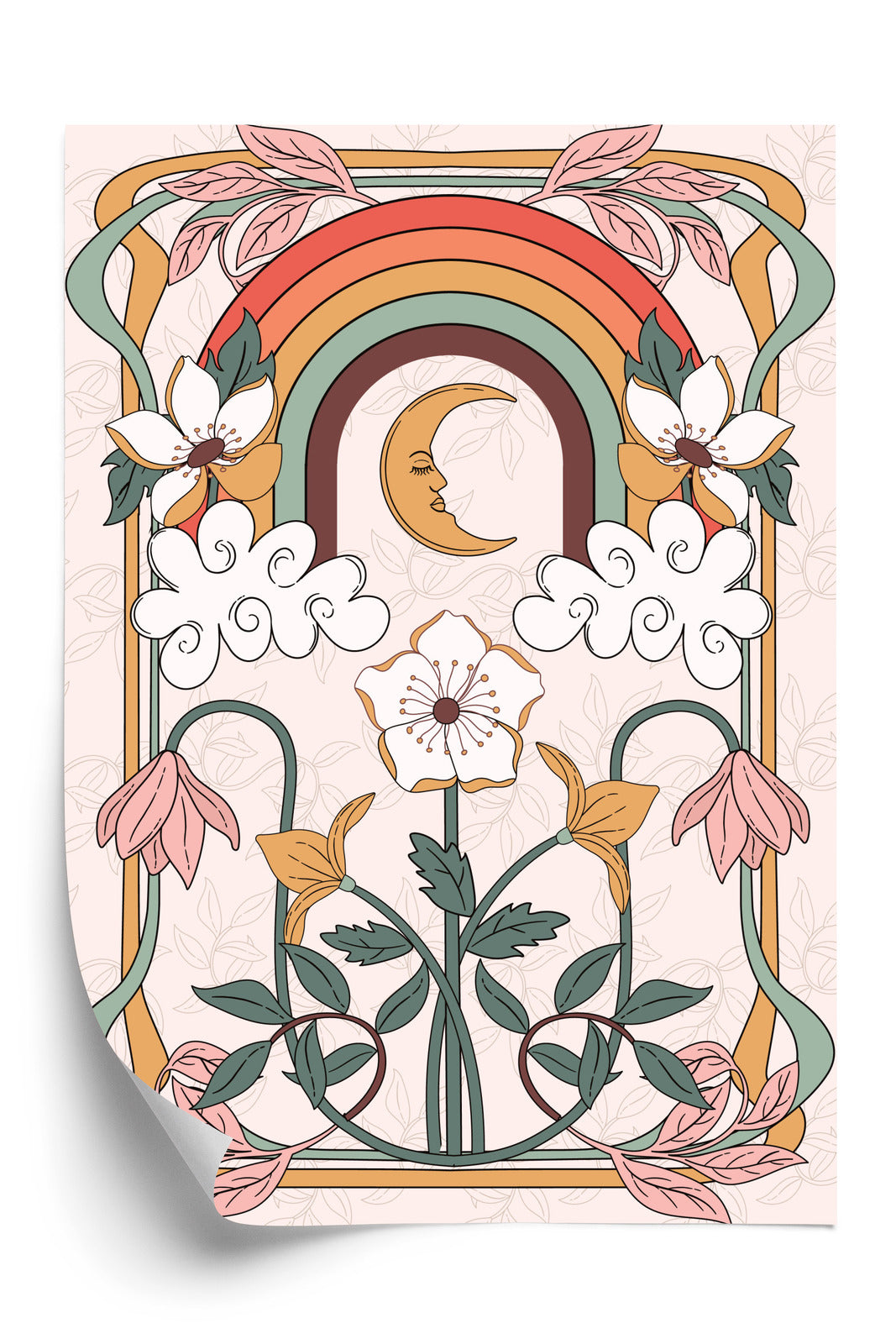 Poster Abstrakte Und Moderne Grafiken Mit Ornamenten Und Pflanzen Rahmen Holz Mit Passepartout Farbe Natürlich