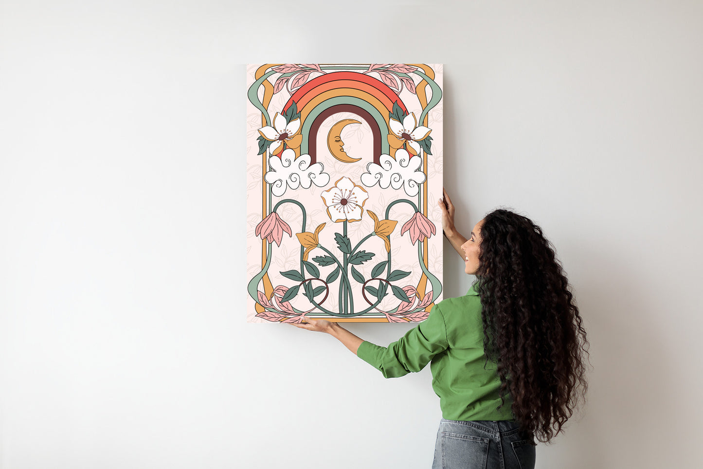 Poster Abstrakte Und Moderne Grafiken Mit Ornamenten Und Pflanzen Rahmen Holz Mit Passepartout Farbe Natürlich