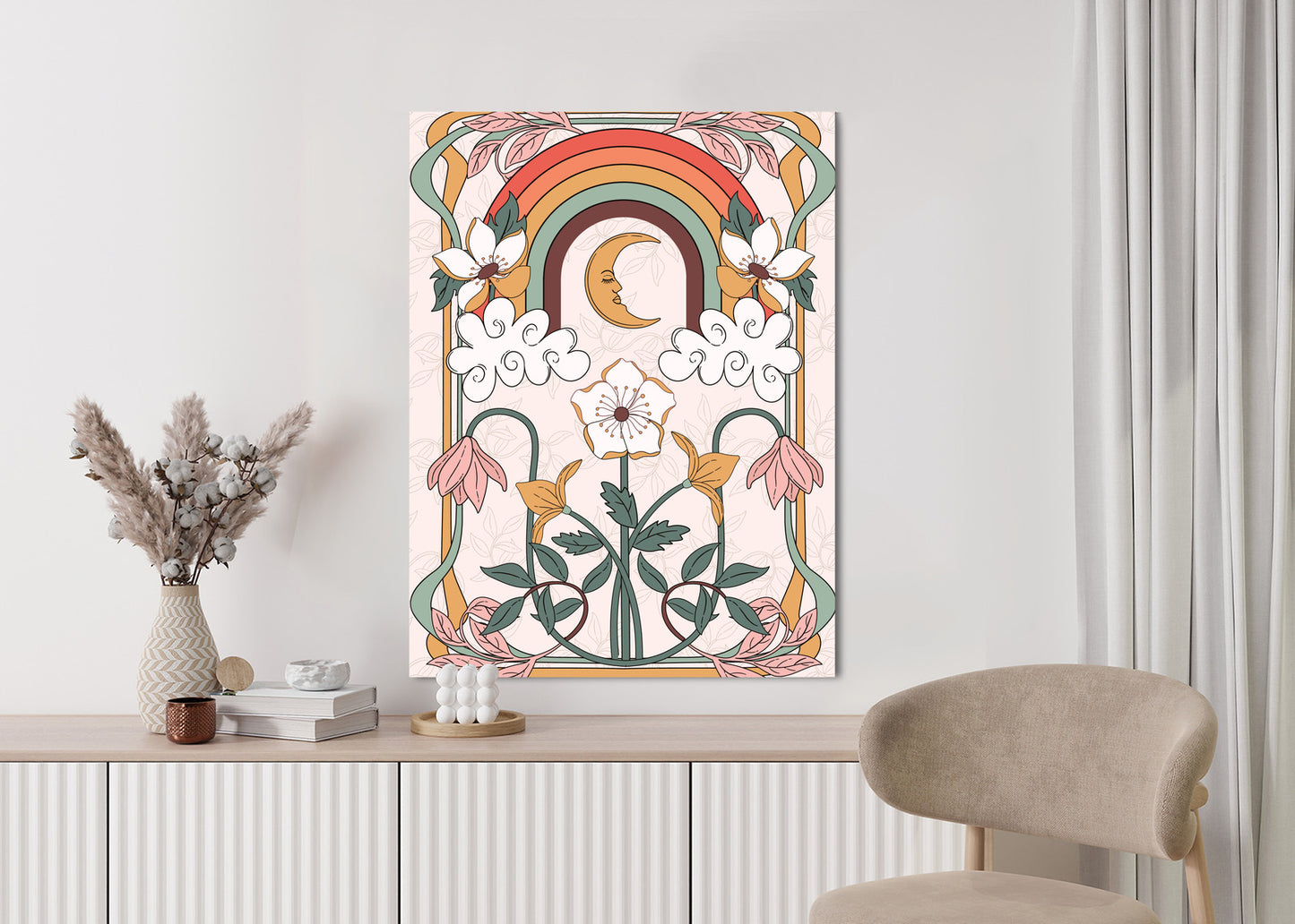 Poster Abstrakte Und Moderne Grafiken Mit Ornamenten Und Pflanzen Rahmen Holz Mit Passepartout Farbe Natürlich