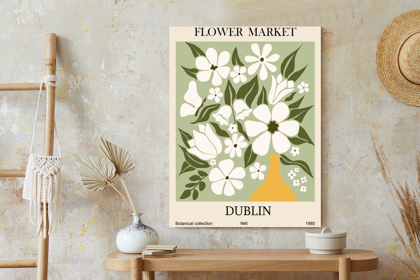 Poster Dubliner Blumenmarkt Rahmen Holz Mit Passepartout Farbe Natürlich