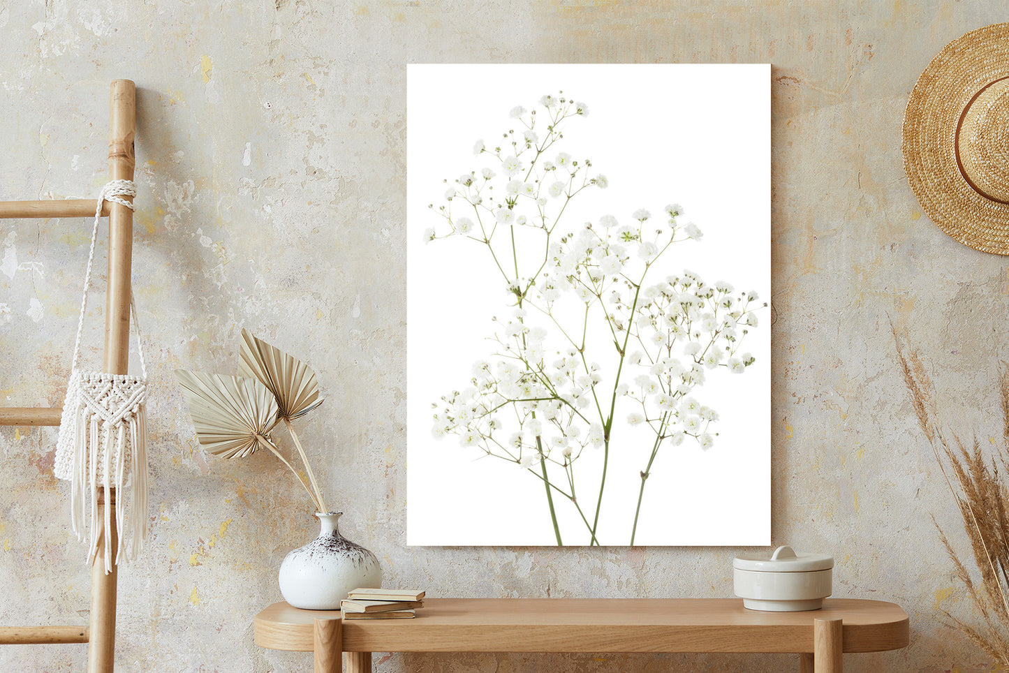 Poster Vier Zweige Mit Kleinen Weißen Blüten