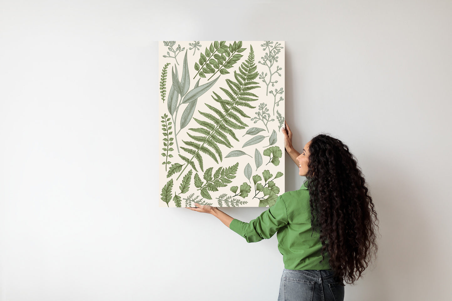 Poster Satz Blätter Auf Altem Papier Rahmen Holz Mit Passepartout Farbe Natürlich