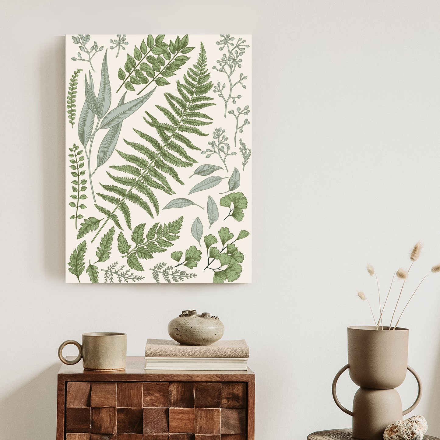 Poster Satz Blätter Auf Altem Papier Rahmen Holz Mit Passepartout Farbe Natürlich