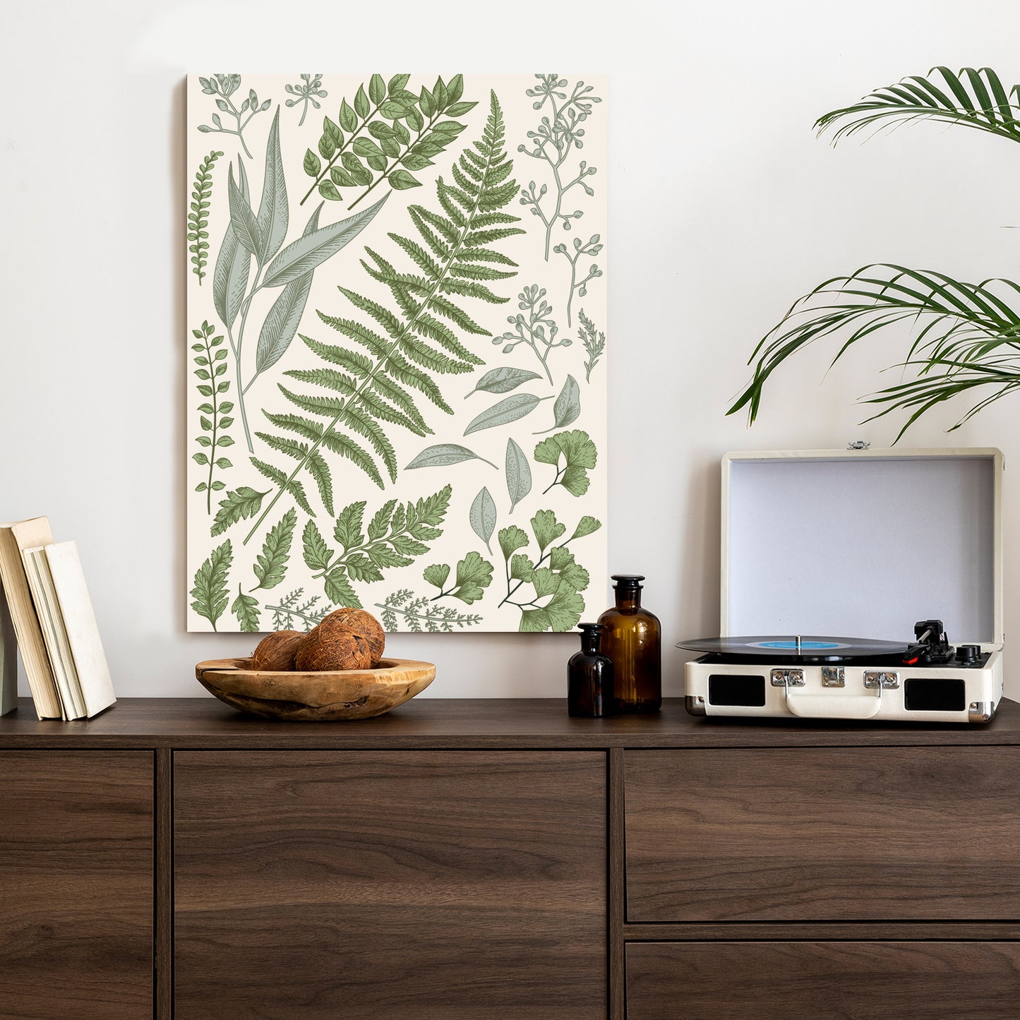 Poster Satz Blätter Auf Altem Papier Rahmen Holz Mit Passepartout Farbe Natürlich