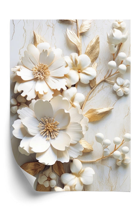 Poster Weiße Blumen Auf Einem Holztisch Rahmen Hölzern Farbe Natürlich