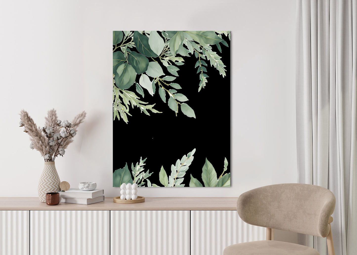 Poster Hängende Eukalyptusblätter Rahmen Hölzern Farbe Weiß