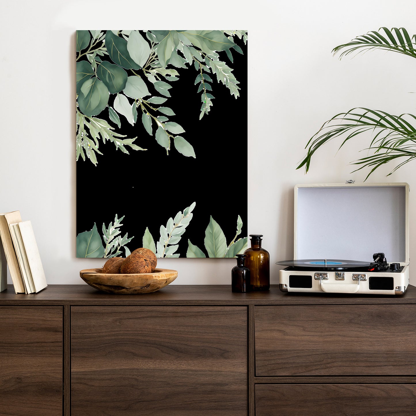 Poster Hängende Eukalyptusblätter Rahmen Hölzern Farbe Weiß