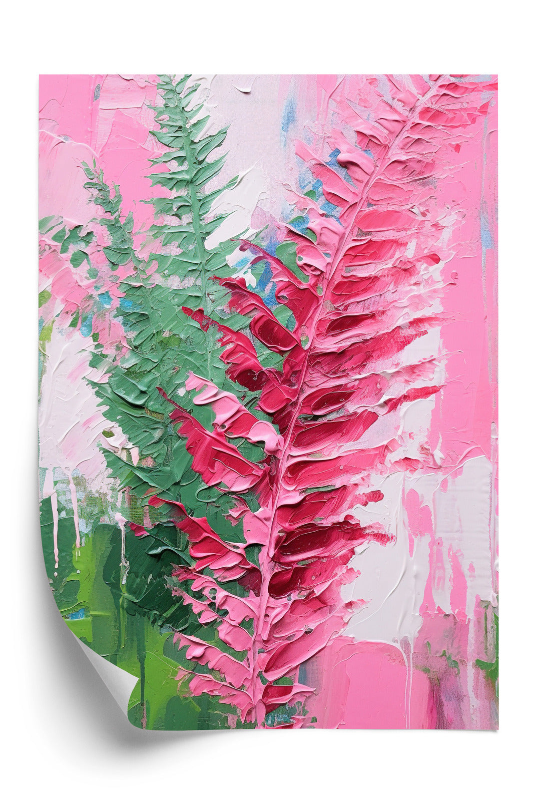 Poster Rosa Farnblätter Rahmen Holz Mit Passepartout Farbe Natürlich