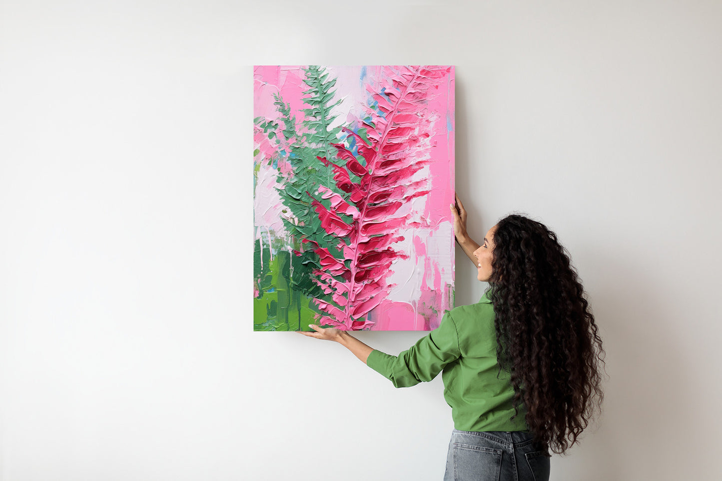 Poster Rosa Farnblätter Rahmen Holz Mit Passepartout Farbe Natürlich